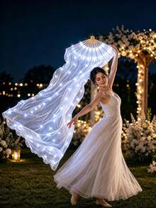 1pc Adult LED Glowing Silk Dance Fan, Designed For Women, Long Flowing Glowing Hand Fan, Shiny Stage Accessory, Suitable For Carnival, EDM Concerts And Parties - Flowing Water Fan - View 4