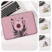 1pc Pink Tulip Print Laptop Sleeve, Shockproof Zipper Notebook Protective Bag, Portable Computer Case For School Office Travel - Multicolor - View 2