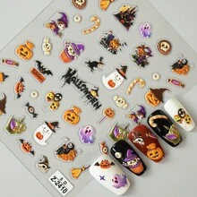 Atmospheric Halloween Nail Stickers! Includes Ghost, Pumpkin, Black Cat, Spider Web And More Fun Patterns, With Embossed 3D Effect, Easy And Secure Application. No Complex Hand Painting Needed, Effortlessly Create Exclusive Holiday Fingertip Looks, DIY Nail Art Made Easy, Instantly Boost Party Atmosphere - Multicolor - View 8