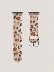 1pc Small Pumpkin & Leaf Pattern Halloween/Thanksgiving Holiday Fashion Soft Elastic Breathable Comfortable Silicone Wristband Replacement Watch Strap, Compatible With Samsung, Honor Smartwatch, 38mm 40mm 41mm 42mm 46mm 45mm 44mm 49mm Ultra Series SE/S12/11/10/9/8/7/6/5/4/3/2/1 - Multicolor - View 16