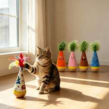 2/1pc Funny Feather Tumbler Cat Teaser Toy, Self-Entertainment And Boredom Relief, Durable Scratch-Resistant And Bite-Resistant Interactive Toy, Indoor Cat Teaser Wand, Provides Exercise And Entertainment Interest For Cats, Suitable For Big And Small Cats, Pet Toy - View 6