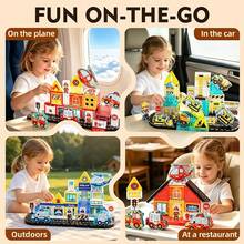 Mini Police Station Magnetic Tiles Building Blocks For Kids, 40PCS STEM City Police Toys Include Policeman,Vehicles,Prison - Multicolor - View 3
