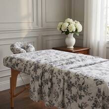 3pcs Vintage Botanical Print Spa Bedding Set, Smooth Lightweight Massage Bed Cover For Beautician - White - View 7