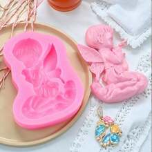 1pc Wishing Angel Shaped Silicone Mold, Handmade Simple Decorative Props, Easy Demolding, Reusable Silicone Mold - Pink - View 1