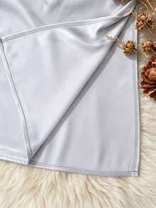 Rok Midi Satin Model A-Line dengan Pinggang Tinggi dan Belahan Samping, Penutup Resleting, Rok Pesta Elegan untuk Tamu Pernikahan Musim Semi/Panas, Kain Tidak Melar - Grey - View 4