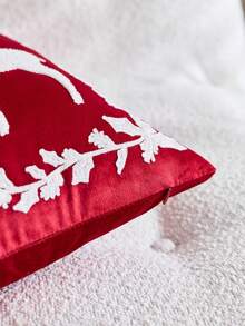 1件裝聖誕紅色馴鹿刺繡枕套，適合室內裝飾、聖誕裝飾，四季通用，不含枕芯 - 紅色 - 查看 8