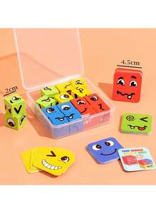 Montessori Children's Early Education Puzzle Face-Changing Building Block Toy Parent-Child Interactive Desktop Battle Game Wooden Smiling Face Expression - Multicolor - View 15