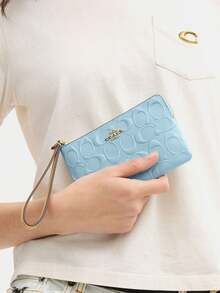 Coach Iconic Canvas Striped Rounded Zipper Clutch Bag - Blue - View 3