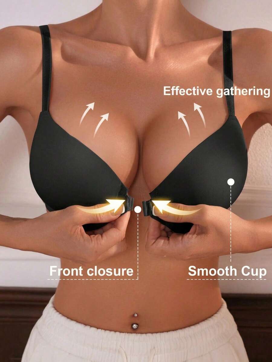 Peach Girl Black Lift-Up Bra - Front Closure Design, Lifts Bust, Breathable & Comfortable, Ideal For Everyday Wear