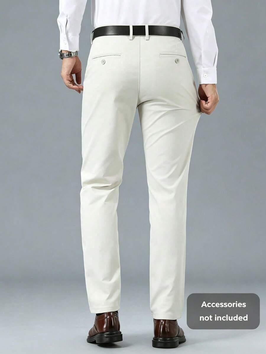Men's Slim Solid Color Casual Suit Pants High-End Business Formal Pants Without Belt (Pants Do Not Include Belt) - Apricot - View 1