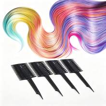 4pcs Hair Dye Comb Set, 3-In-1 Multifunctional Highlighting Comb, Braiding Comb, Salon Sectioning Tool, Carbon Fiber Highlighting Sectioning Comb, Unisex Plastic Hair Dye Comb, Professional Styling Hair Comb Braiding Comb Easily Create Stunning Hairstyles, Essential Tools For Hairdressing, Hair Dyeing, Braiding - Black - View 5