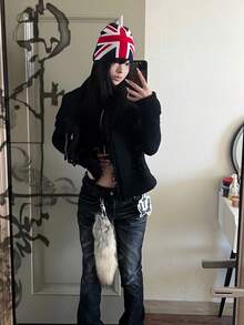 1 buah Topi Rajut Jacquard Union Jack Gaya Eropa & Amerika, Topi Rajut Hip-Hop Hangat Unisex Musim Gugur/Dingin yang Dapat Dipersonalisasi - A - View 1