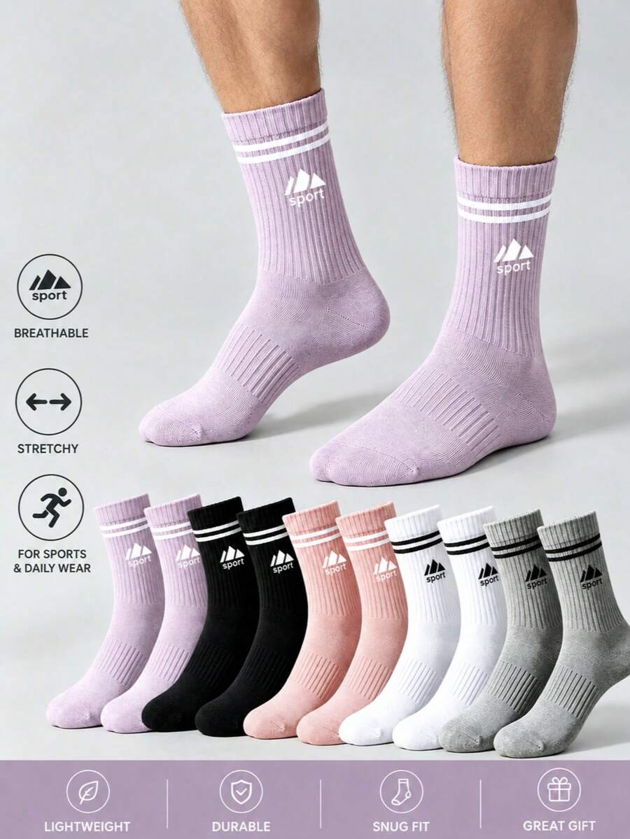 1/5/10 Pairs Patterned Multi-Color Solid Color Men's Casual Socks, Unisex, White Socks, Winter Socks, Black Socks, Outdoor Sports Socks - Multicolor - View 1
