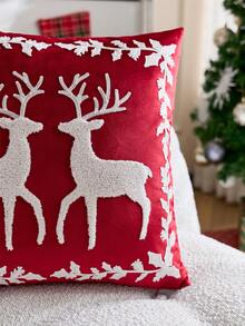 1件裝聖誕紅色馴鹿刺繡枕套，適合室內裝飾、聖誕裝飾，四季通用，不含枕芯 - 紅色 - 查看 5