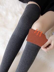 1 Pair Women Solid Ribbed Extra Long Thick Fleece Lined Stretchy Warm Casual Over Knee Socks For Fall Winter Daily Wear - Multicolor - View 6