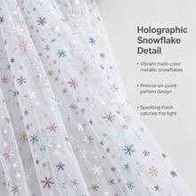 1pc White Dreamy Colorful Snowflake Table Runner, Christmas Table Decor, 75*305cm, Polyester Mesh, Colorful Snowflake Foil Stamped Table Runner, Transparent Tulle Dining Table Decoration, Wedding Party Atmosphere Table Decor, Banquet Wedding Dessert Table Decoration Long Tablecloth, Christmas Holiday Party Table Runner - White - View 2