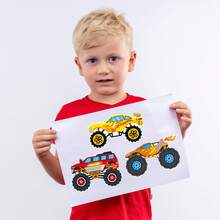 24pcs Monster Truck DIY Kids Stickers, Changeable Face Design To Create Your Favorite Truck Image, Parent-Child Interactive Puzzle Toy, Develops Children's Brain, Holiday Party Gift, Gift Packaging Sticker, Kindergarten Toy, Can Be Used For Home Decor, Stick On Table, Notebook, Balloon, Luggage, Refrigerator, Etc. - Mixed Color - View 4