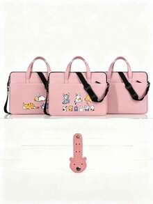 Laptop Bag, Compact Shoulder Bag With Accessory Compartments, Cat Print Design, Equipped With Detachable And Adjustable Shoulder Strap, Data Cable Storage, Fits In Suitcase, Laptop Protective Case, Briefcase, Document Storage Bag, Portable Commuter Bag, Suitable For Laptop And Tablet, Travel, Commute, Back To School, Halloween, Christmas Gift - Multicolor - View 10