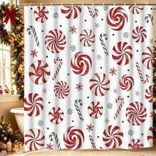 1/4pcs Christmas Candy Cane & Snowflake Pattern Shower Curtain Set With 12 Hooks, Polyester Fabric Bathroom Decor, Machine Washable Holiday Shower Curtain, Suitable For Winter Wonderland Theme, Easy Installation - A - View 20
