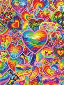 56Pcs Artistic Rainbow Heart Sticker Pack, Vibrant Mixed‑Pattern Heart Decals For Adult Journaling, Junk Journal Scrapbooking, Phone Case Water Bottle & Craft Decor - Multicolor - View 1