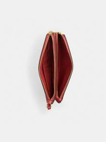 Coach 女款雙拉鍊手腕錢包，復古酒紅色零錢包附前拉鍊口袋，優雅禮品包，適合購物、派對、約會 - 紅色1 - 查看 5