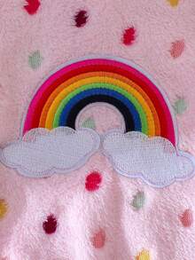 Girls Cute Embroidered Rainbow & Colorful Polka Dot Hooded Fleece Jacket, Children Autumn Winter Warm Thick Plush Zipper Coat - Pink - View 5