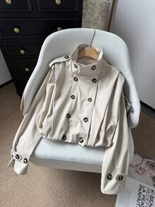GMFP New Women's Fashion Versatile Minimalist Pleated Short Trench Coat - Beige - View 8