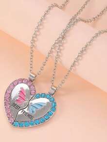 1 pieza Nuevo collar colgante con corazón y mariposa, collar decorativo de amistad, collar popular con forma de corazón creativo - Unitalla - Ver 5