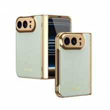 VIETAO 電鍍材質人造皮革全包覆保護手機殼，適用於 Galaxy Z Fold 7 6 5 4 8 Ultra Fold7 Fold6 Fold5 Fold4，附強化玻璃螢幕保護貼，手機保護殼，相容 iPhone Duo - 青色 - 查看 16