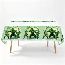 1set/30pcs Hero Character Tablecloth, Waterproof Rectangular Tablecloth, Green Cracked Background Design Tablecloth, Perfect For Theme Celebrations, Dinner Parties, Movie Theme Gatherings, Party Table Decor, Party Accessories - Multicolor - View 4