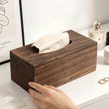 1pc Minimalist Nordic Style Rectangular Cedar Wood Napkin Holder, Natural Wood Grain Solid Color, Long Rectangular Shape, Living Room Tissue Storage Box, Smooth Tissue Slot, Vanity Tissue Organizer, Home Daily Use, Housewarming Gift, Christmas Gift, All Season - Coffee Brown - View 4