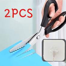 2pcs/Set Multi-Function Wavy Tailoring Scissors And Multi-Function Hook Combination Set, Essential Home Serrated Wavy Scissors, Sharp Blade Sewing Cutting Tool - Multicolor - View 3