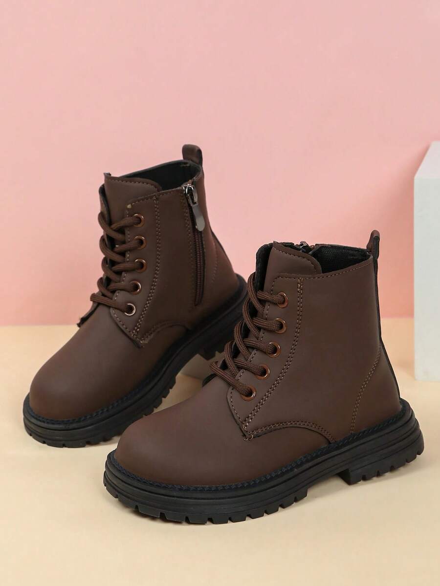 Autumn/Winter New Kids All-Match Short Boots, Solid Color Minimalist Design, Side Zipper For Easy On/Off, Thick Sole Anti-Slip, Versatile For Daily School And Outings, Kids Boots - Brown - View 1