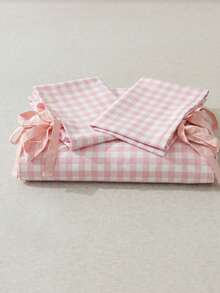 2/3pcs Fresh Pink Plaid Digital Print With BottomTie Design Cover Set(1 Duvet Cover + 1/2 Pillowcase, Without Filling Material), Versatile And Fun Style, Daily Rustic Fresh Polyester, Soft And Skin-Friendly, Suitable For Master Bedroom, Guest Bedroom - Multicolor - View 8