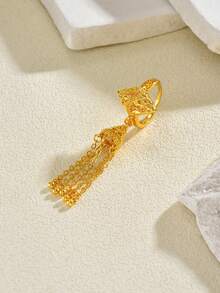 1pc Exotic Copper Material Rhombus Hollow Tassel Open Ring, Women's Jewelry For Diwali Costume Matching - Gold - View 2