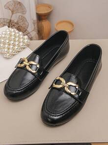 2026 New Gold Buckle Elegant Slip-On Loafers Lightweight Comfortable Versatile Rubber Flat Shoes Black - Black - View 6