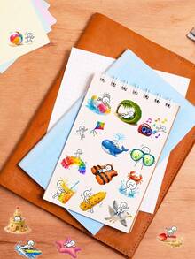 50Pcs Summer Beach Stick‑Figure Sticker Pack, Fun Holiday Ocean Vacation PET Decals, Cute Cartoon Seaside Travel Stickers For Teens Journaling, Scrapbooking, Water Bottle & Laptop DIY Craft Decor - Multicolor - View 4