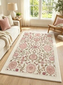 1pc Pink Floral Print Living Room Rug, Suitable For Kitchen, Dining Room, Bedroom, Room Holiday Decor, Indoor/Outdoor, Office, Lobby, Non-Slip Doormat, Bathroom Rug, Hallway, Study, Gaming Area - Pink - View 7