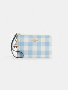 Coach Iconic Canvas Striped Rounded Zipper Clutch - Light Blue 1 - View 9