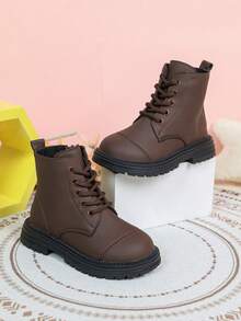 Autumn/Winter New Girls' All-Match Short Boots, Solid Color Minimalist Design, Side Zipper For Easy On/Off, Thick Sole Anti-Slip, Versatile For Daily School And Outings, Children's Boots - Brown - View 7
