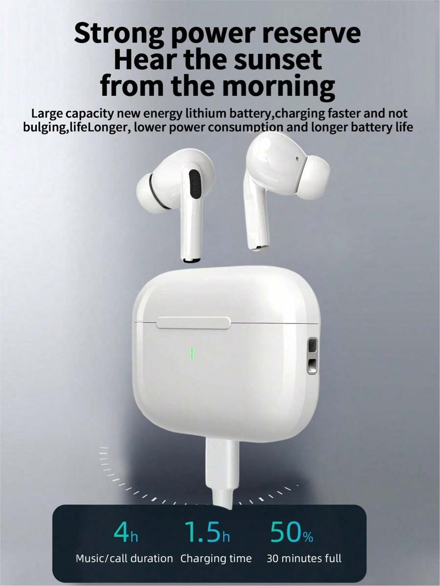 Earbud Nirkabel dan Earphone Bluetooth, Desain Putih Tahan Keringat, Mikrofon Terintegrasi untuk Panggilan Jelas, Daya Tahan Baterai Lama, Bentuk Tangkai Telinga yang Nyaman, Kompatibel dengan Perangkat iOS dan Android, Sempurna untuk Kebugaran, Lari, dan Penggunaan Sehari-hari. Earbud Bluetooth Nirkabel Sejati. - Putih - View 1