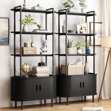 **Estantería de 71 pulgadas de alto, estante de libros de 4 niveles con gabinete de almacenamiento, estantería moderna con puerta corredera y almohadilla ajustable, organizador de almacenamiento para sala de estar, recámara, estudio y oficina** - Negro - - Ver 4
