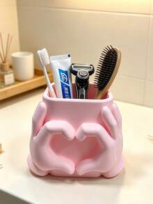 Cute Heart Hand Shaped Toothbrush Holder, Multipurpose Bathroom Counter Storage Organizer, Toothpaste Razor Comb Storage Cup, Aesthetic Bathroom Vanity Decor, Home Table Decor Gift - Multicolor - View 1