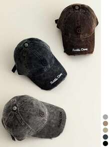 Vintage Corduroy Baseball Cap, Distressed Broken Edge Design With Letter Embroidery, Face-Slimming Effect, Autumn/Winter Unisex Baseball Cap - Distressed Hem Rubkke Corduroy - View 3