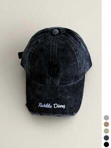 Vintage Corduroy Baseball Cap, Distressed Broken Edge Design With Letter Embroidery, Face-Slimming Effect, Autumn/Winter Unisex Baseball Cap - Distressed Hem Rubkke Corduroy - View 7