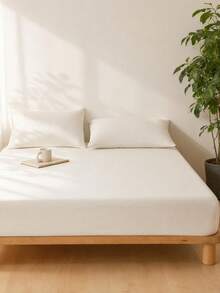Cirelle 1pc Soft Solid Color Fitted Sheet - Breathable Polyester Mattress Cover With All-Around Elastic, Wrinkle & Fade Resistant Mattress Cover With Deep Pocket - White - View 1