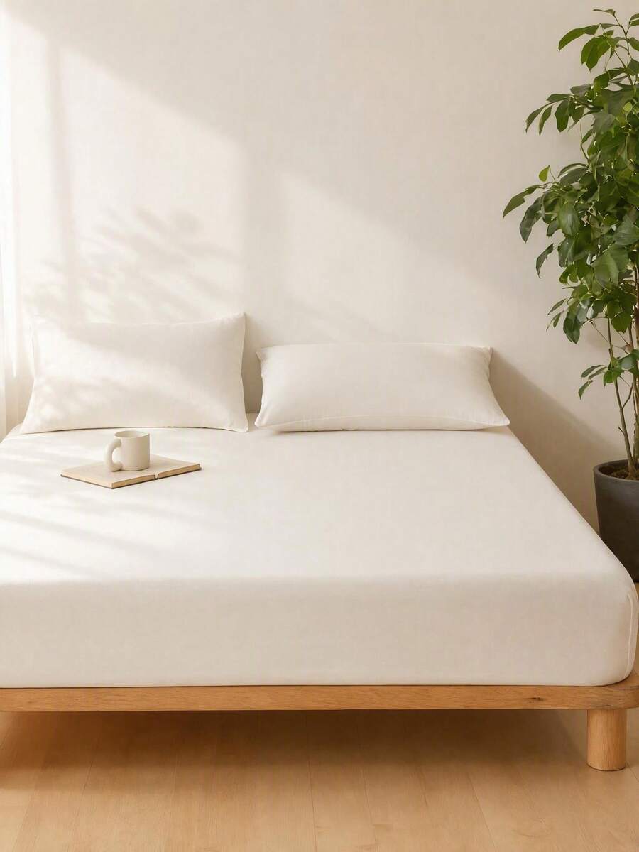 Cirelle 1pc Soft Solid Color Fitted Sheet - Breathable Polyester Mattress Cover With All-Around Elastic, Wrinkle & Fade Resistant Mattress Cover With Deep Pocket - White - View 1