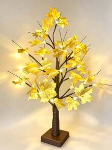 1PC 24 LED 60CM Dual Red/Gold Maple Tree Light USB + 3 AA Battery Dual Power Supply Bedroom Romantic LED Atmosphere Decorative Flower Light - Yellow - View 2