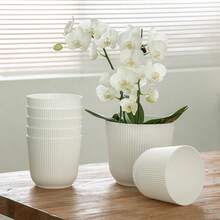 Thickened Slouchy Desktop Vertical Stripe Round Plastic Hydroponic Planter For Butterfly Orchid And Snake Plant, Anti-Ceramic Flower Pot, Minimalist Versatile Matte Solid Color, Suitable For Living Room, Bedroom, Office, Windowsill, Succulents And Pothos, Large And Small Sizes Available - Minimalist Flower Pot - View 6