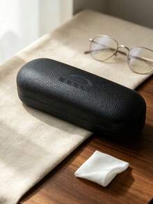 Oakley Elegant Fashion Black Litchi Grain Leather Flap Eyeglass Case Premium Luxury Soft Lining Eyewear Protective Cover Embossed - Black - View 3